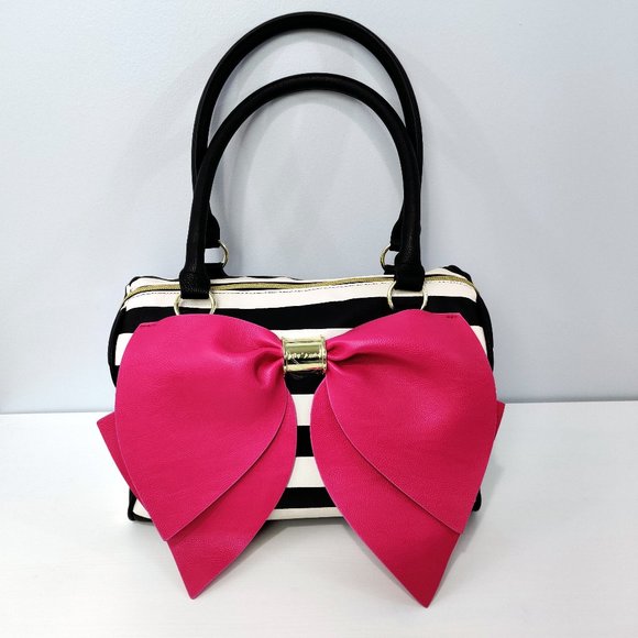 Betsey Johnson Handbags - NEW Betsey Johnson Striped Pink Bow Bag